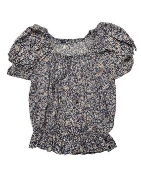 Guess Navy Blue Floral Puff Sleeve Blouse - Size XS